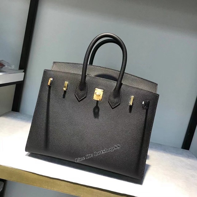 Hermes專櫃經典款手提女包 愛馬仕birkin25cm Epsom掌紋外縫 黑色金扣純手工 ttd1048